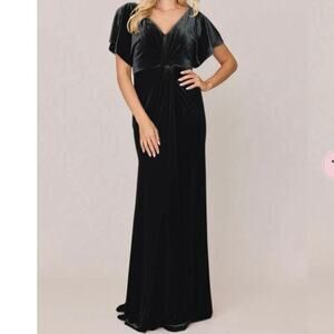 NWT Revelry Gwen Black Velvet Vneck Ruched Front Maxi Bridesmaid Wedding Dress 4